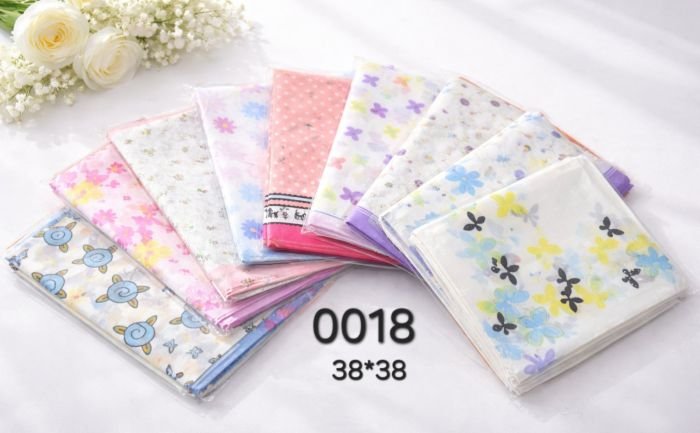 Носова хустка жіноча 0018 cotton р. 38*38 -уп. 12 шт -(випадкове асорті -без вибору забарвлення!)