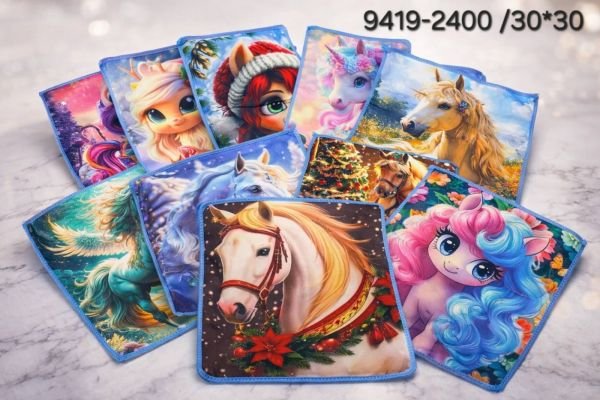 Рушник /Серветка 9419-2400 /30*30 велюр-махра р. 30*30 -уп. 20 шт -(Мікс коней -символ 2026 року)