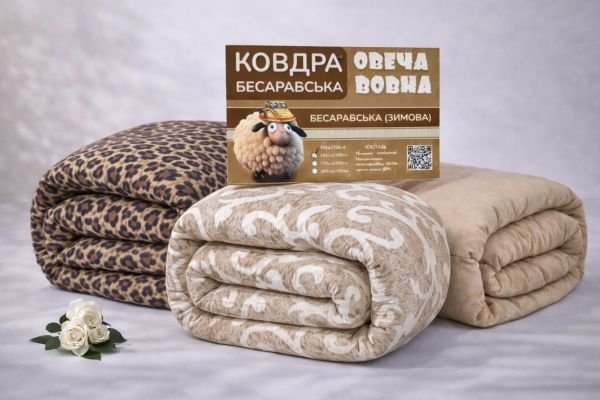 Ковдра 0329 "Constansy "Бесарабська /овеча вовна" Євро -холлофейбер +овеча вовна, р. +/- 195*205 -(мікс забарвлень -без вибору!)