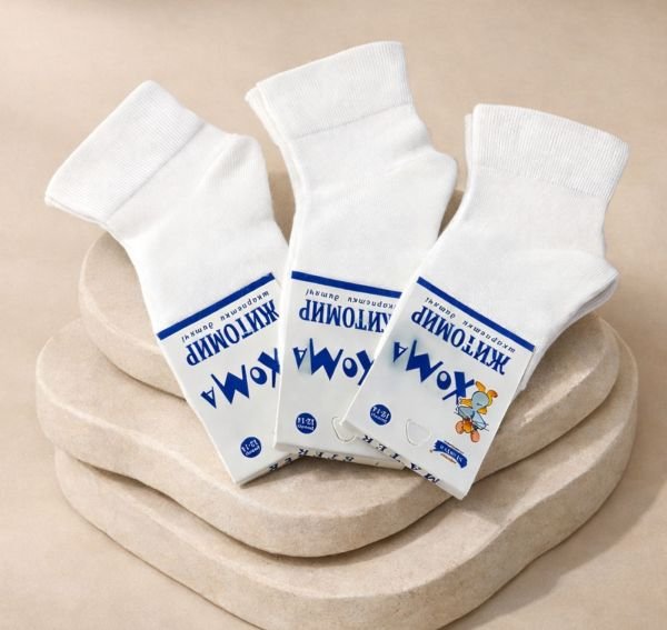 Шкарпетки "Хома /демі" 814-01 дитячі стрейч-бавовна на розмір за довжиною стопи: 12-14 -(Молочні -з ослабленою широкою гумкою -стрейч)