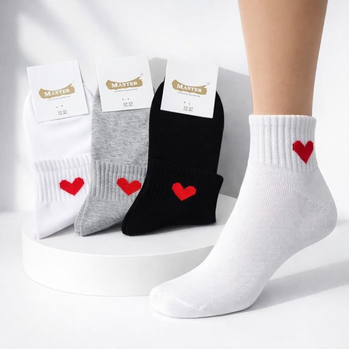Шкарпетки Житомир "Master" 199-10 бавовна-стрейч жіночі, р. 23-25 -асорті -(Укорочені +на гумці в рубчик червоне серце -сірі /білі /чорні) -уп. 12 шт