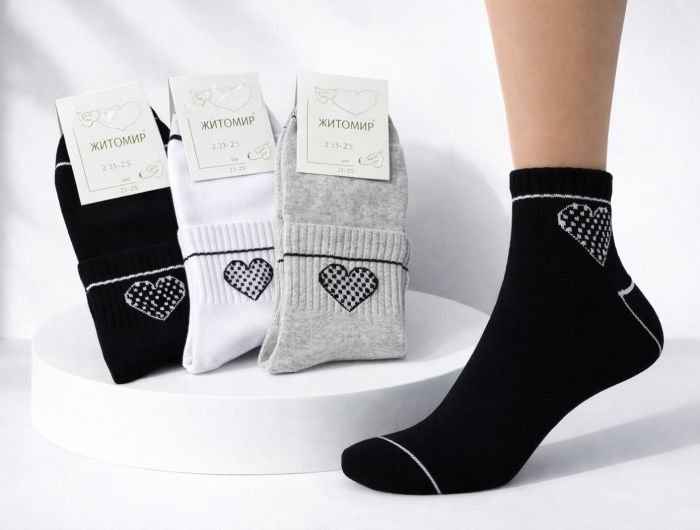 Шкарпетки Житомир "Master" 201-7 бавовна-стрейч жіночі, р. 23-25 -асорті -(середні +на широкій гумці в рубчик сердечко в клітинку та смужка) -уп. 12 шт