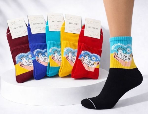 Шкарпетки Житомир "Master" 204-6 бавовна-стрейч жіночі р. 23-25 -асорті -(Високі +на гумці в рубчик "Голуб у долоньках" ) -уп. 12 шт.