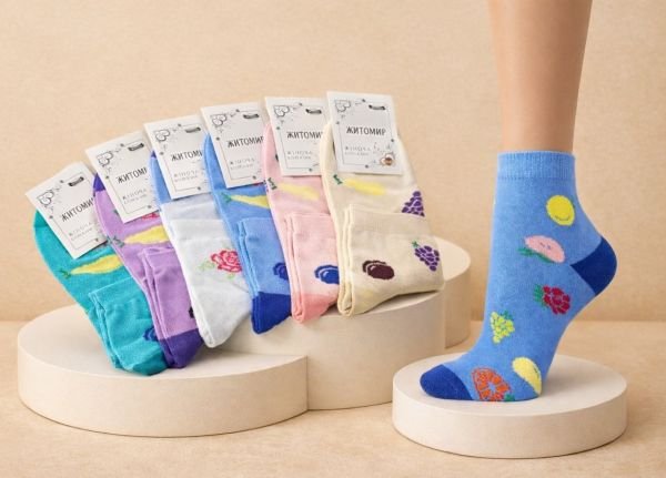 Шкарпетки Житомир "Master" 801-9 бавовна-стрейч жіночі, р. 23-25 -випадкове асорті -(фрукти /ягоди +квіти) -уп. 12 шт