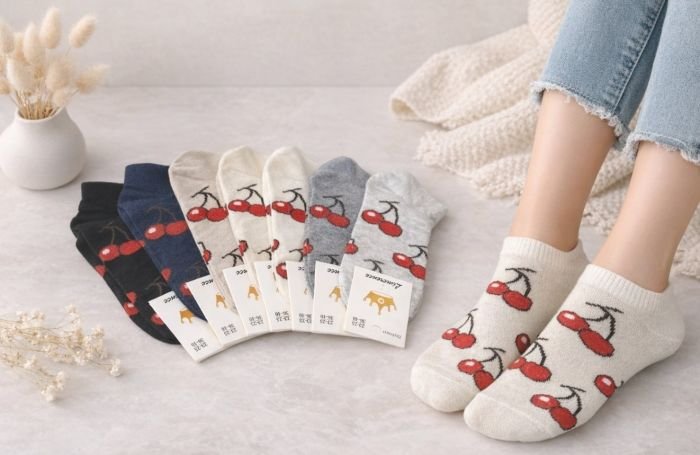 Шкарпетки Житомир "Limerence" 400-63 стрейч жіночі (короткі) р. 36-40 -асорті -(Великі гілочки вишні по всій шкарпетці -короткі -стрейч)