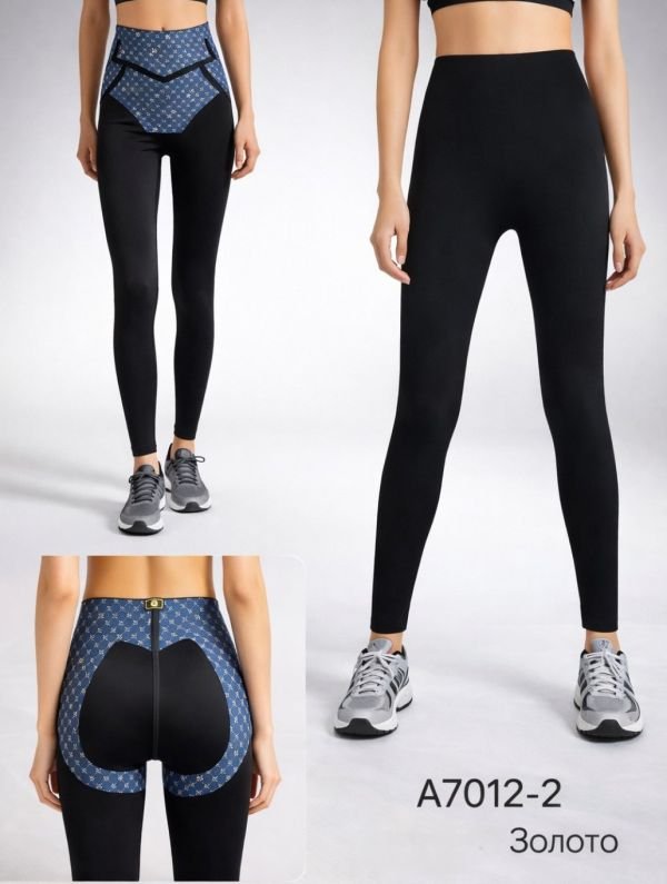 Лосини "Золото" А-7012-2 демі гладкі з коригуючою мембраною та тейпами +з широким поясом утяжкою +з підтяжкою живота та сідниць з пуш-ап ефектом (Push-up) р. XXS/XS-(42-46), S/M-(44-48), L/XL-(46-50), 2XL3XL-(48-52) -(чорні)
