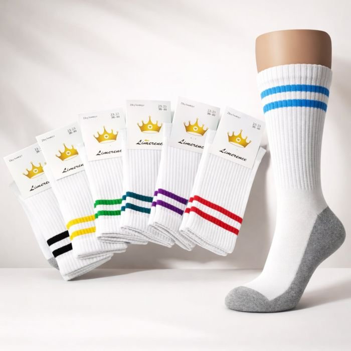 Шкарпетки Житомир "Limerence" 433-4 стрейч жіночі "Теніс" р. 36-40 -(Теніс -білі +кольорові смужки зверху +сіра підошва -жін.) -уп. 12 шт