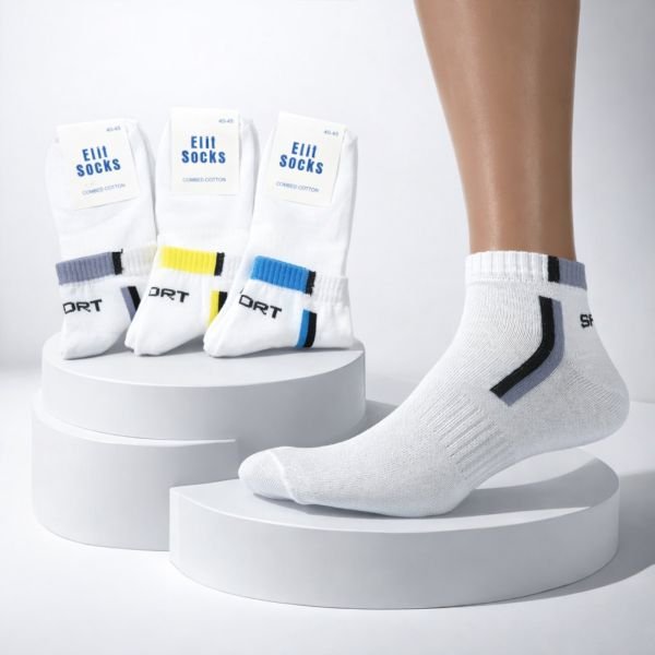 Шкарпетки Житомир "КОІ-Elit SOCKS" 041-06 стрейч чоловічі, р. 40-45 -(Білі /короткі +з кольоровою смужкою збоку і на резинці +ззаду напис Sport) -уп. 12 шт