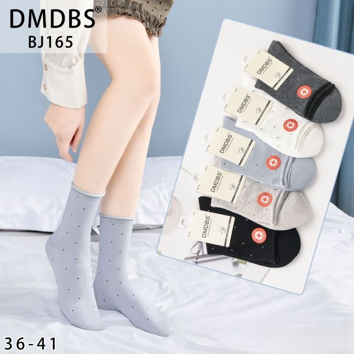 Шкарпетки "DMDBS" BJ:165 стрейч /cotton "з ослабленою гумкою +" жіночі, р. 36-41 -асорті -(Високі в горошок із закрученим верхом -BJ-165) - уп. 10 шт