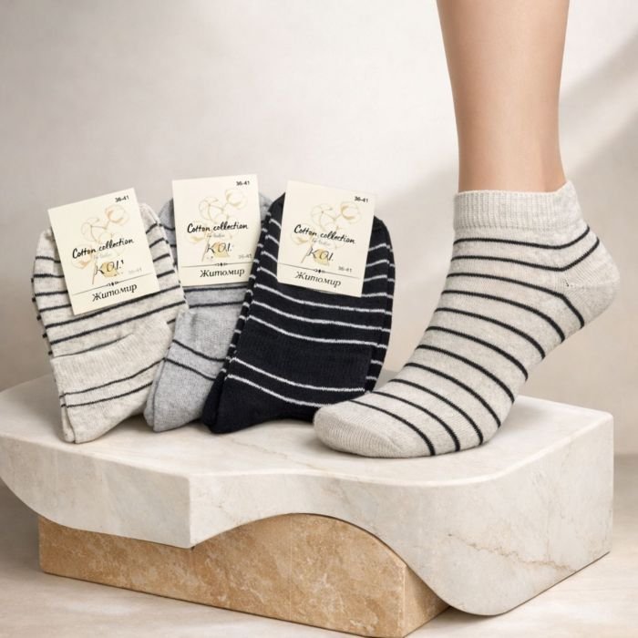 Шкарпетки Житомир "КОІ-Жіноча колекція" 121-22 стрейч жіночі, р. 36-41 -асорті -(Укорочені у смужку) -уп. 12 шт