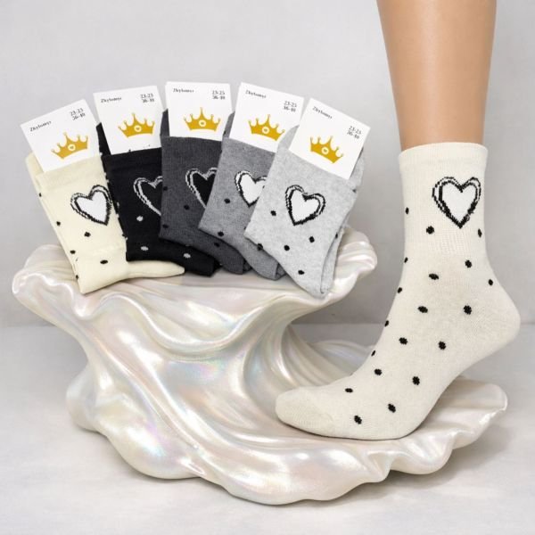 Шкарпетки житомир "LIMERENCE" 422-24 стрейч жіночі "Теніс середні", р. 36-40 -асорті -(середні-теніс /однотонні в горошок + зверху серце в обідку на гумці в дрібний рубчик-стрейч)