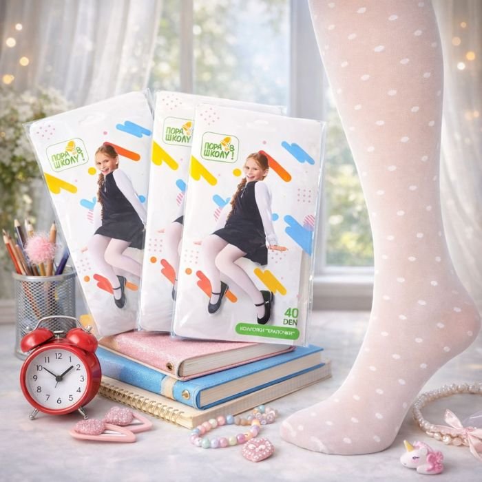 Колготки дитячі "ПОРА В ШКОЛУ" Б-004 капронові 40 ден "крапочки", р. 2-(122-128), 3-(134-140), 4-(146-152) -(білі у крапку -колготки)
