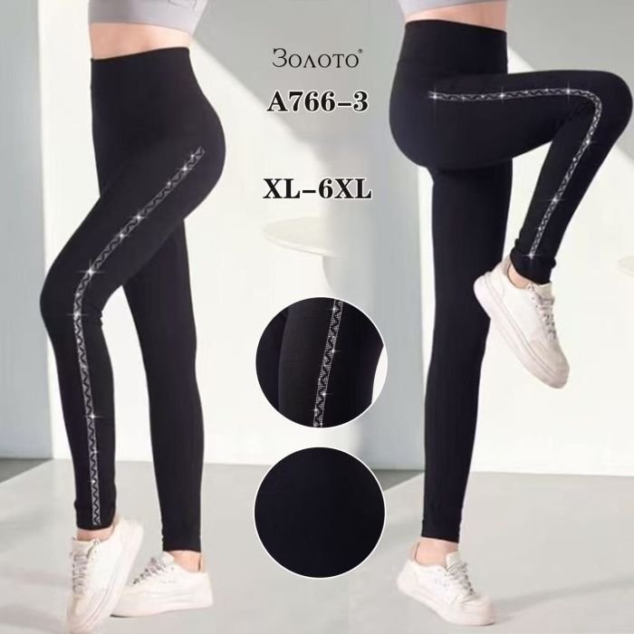 Лосини "Золото" 766-3 безшовні + з боків візерунок зі страз, р. ХL/6XL (50-56) -(чорні)