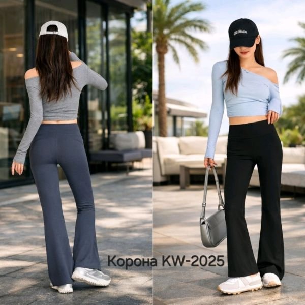 Лосини "Корона" KW-2025 кльош з еластичної гладкої тканини дайвінг +з широким поясом, р. М-(42-46), L-(44-48), XL-(46-50), 2XL-(48-52) -уп. 1 шт