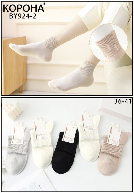 Шкарпетки "Корона" ВY-924-2 сітка /cotton жіночі, р. 36-41 -асорті -(Сіточка /середні -однотонні +на широкій резинці в рубчик декор "рванка") -уп. 10 шт