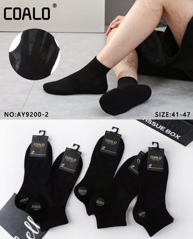 Шкарпетки "Coalo" AY-9200-2 сітка/cotton чоловічі, р. 41-47 -(Сітка -чорні /укорочені +з широкою гумкою в рубчик +посередині резинка фіксатор) -уп. 10 шт