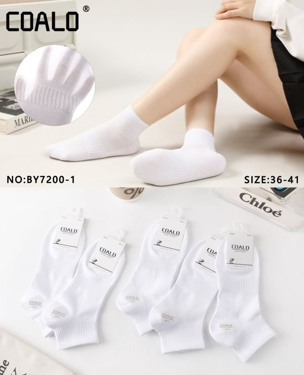 Шкарпетки "Coalo" ВY-7200-1 сітка/cotton жіночі, р. 36-41 -(Сіточка -білі /укорочені +з широкою гумкою в рубчик +посередині резинка фіксатор) -уп. 10 шт