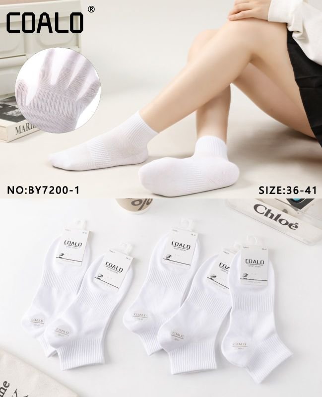 Шкарпетки "Coalo" ВY-7200-1 сітка/cotton жіночі, р. 36-41 -(Сіточка -білі /укорочені +з широкою гумкою в рубчик +посередині резинка фіксатор) -уп. 10 шт
