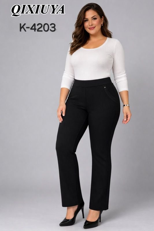 Лосини брючні "QIXIUYA" К-4203 спереду та ззаду кишені, р. 6XL-(48-50), 7XL-(50-52), 8XL-(52-54), 9XL-(54-56) -(Чорні)