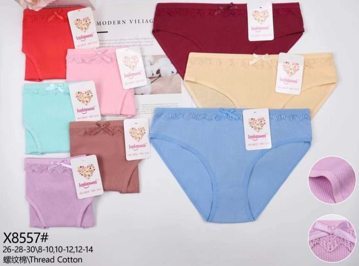 Труси дитячі "KOKOWEI" Х-8557 дівчинка cotton в рубчик, р. 8-10, 10-12, 12-14 років -асорті -уп. 12 шт