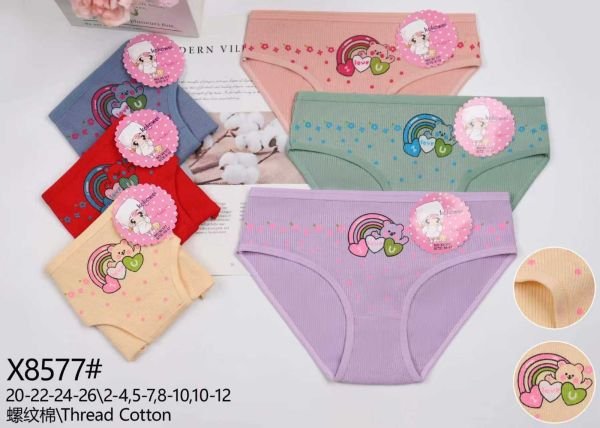 Труси дитячі "KOKOWEI" Х-8577 дівчинка cotton в рубчик, р. 2-4, 5-7, 8-10, 10-12 років -асорті -уп. 12 шт