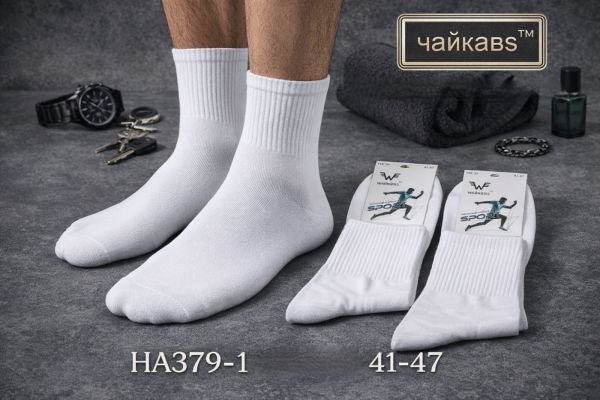 Шкарпетки "Чайка`bs" НА-379-1 стрейч чоловічі, р. 41-47 -(Середні /білі + широка гумка в рубчик -чол.) -уп. 10 шт