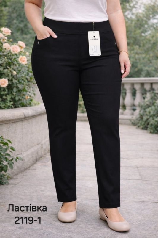 Лосини брючні "Ластівка" 2119-1 з кишенями спереду та ззаду, р. 5XL-(52-54), 6XL-(54-56), 7XL-(56-58) -(Чорні)