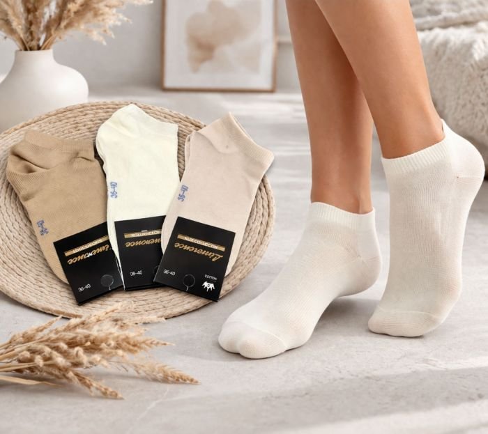 Шкарпетки Житомир "Limerence LUX" 566-5 cotton-стрейч жіночі (узбецька бавовна /короткі), р. 36-40 -("короткі -LUX-бавовна -бежеве асорті) -уп. 12 шт