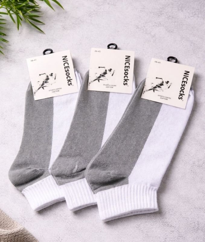 Шкарпетки "Nice" ALM-407 стрейч-cotton чоловічі, р. 40-45 -(Укорочені з бавовни +із сірим низом та білим верхом +гумка в рубчик -чол.) -уп. 10 шт