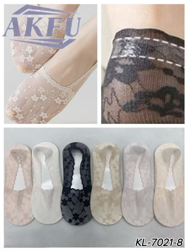 Шкарпетки-сліди "Akfu" KL-7021-8 жіночі нейлонові з бавовняною підошвою +всередині з силіконовою смужкою, р. 36-41 -асорті -(Однотонні + з квітковим візерунком на сітці) -уп. 10 шт