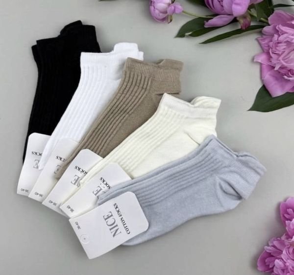 Шкарпетки "NiceSocks" 112 стрейч-cotton жіночі, р. 36-40 -асорті -(Короткі /однотонні +спереду з рельєфним рубчиком +ззаду з виступом /язичком) -уп. 10 шт