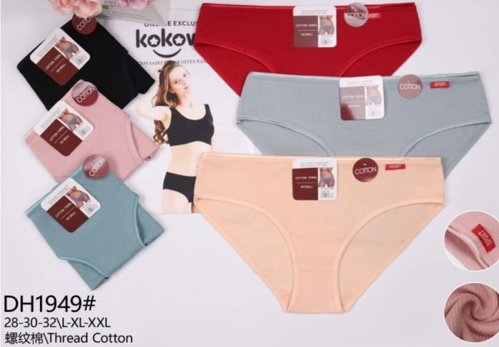Жіночі труси "Kokowei" DH-1949 cotton, р. L, xl, 2xl -(42, 44, 46) -асорті -(Однотонні в рубчик) -уп. 12 шт