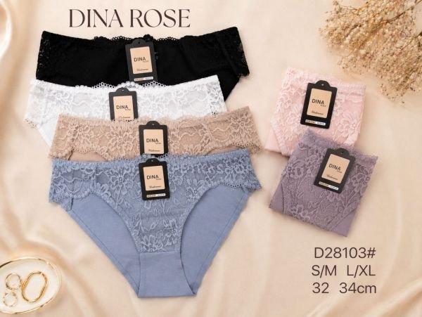 Жіночі труси "DINA Rose" 28103 cotton, р. S/M, L/XL -(46-48, 48-50) -асорті -(однотонні +спереду мереживо) -уп. 12 шт