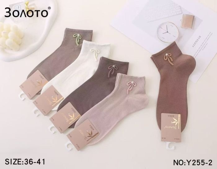 Шкарпетки "Золото" Y-255-2 стрейч/ бамбук жіночі ароматизовані, р. 36-41 -асорті -(Укорочені /кавовий мікс +збоку на середній гумці в рубчик бантик) -уп. 10 шт
