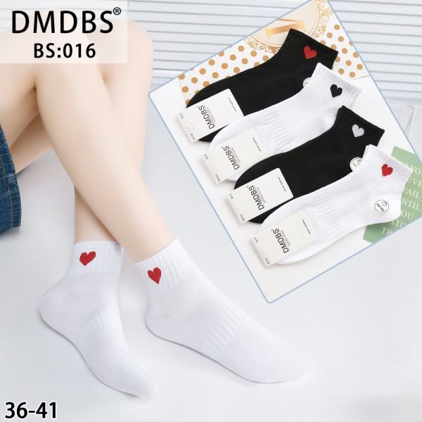Шкарпетки "DMDBS" BS:016/(БС-016) стрейч /cotton жіночі, р. 36-41 -асорті -(Укорочені -чорні+білі +на середній гумці в рубчик мікс різних сердець +посередині резинка фіксатор) -уп. 10 шт