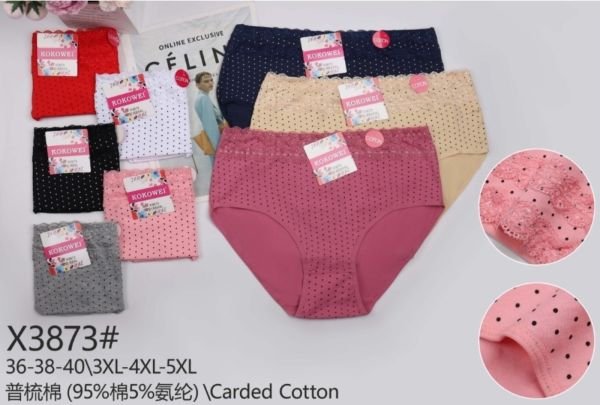 Жіночі труси "Kokowei" New Х-3873 cotton, р. 3XL, 4XL, 5XL -(50-52, 52-54, 54-56) -асорті -(горошок +мереживо) -уп. 12 шт