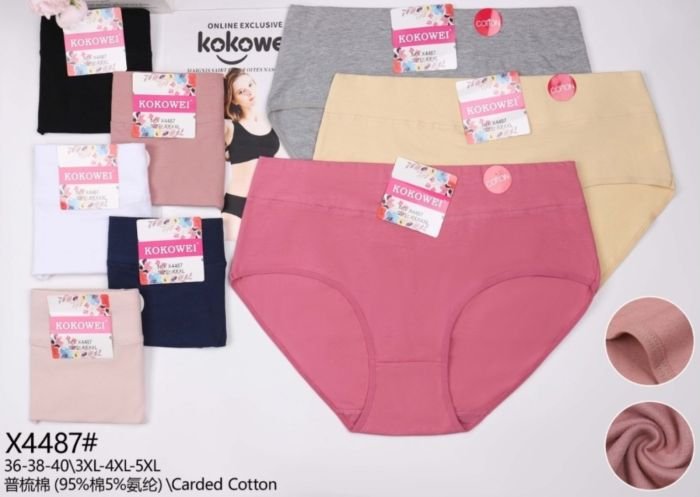 Жіночі труси "Kokowei" New Х-4487 cotton, р. 3XL, 4XL, 5XL -(50-52, 52-54, 54-56) -асорті -(однотонні) -уп. 12 шт