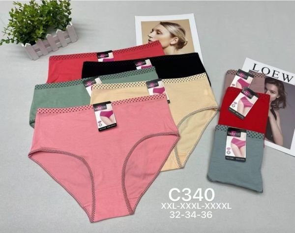 Жіночі труси "LUCK YIYI" New C-340 cotton, р. 2XL, 3XL, 4XL -(48, 50, 52) -асорті -(Однотонні) -уп. 12 шт