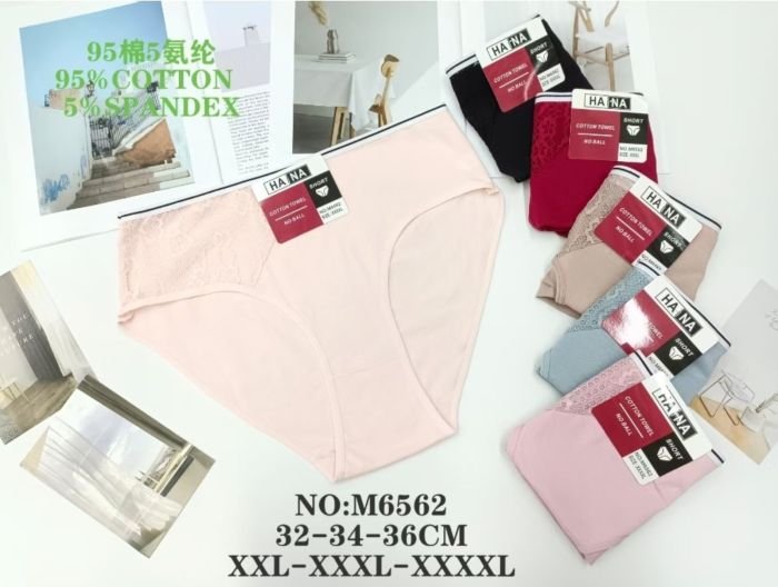 Жіночі труси "HANA" New М-6552 cotton, р. 2XL, 3XL, 4XL -(48, 50, 52) -асорті -(Однотонні з мереживом) -уп. 12 шт