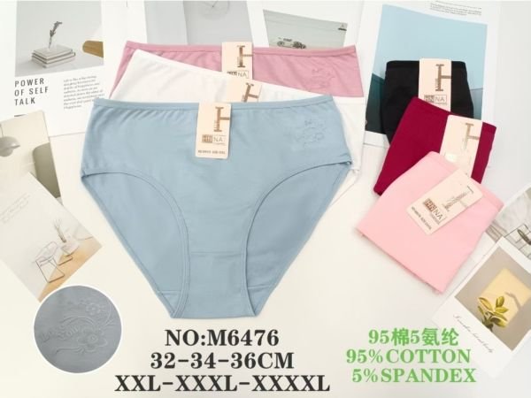 Жіночі труси "HNNA" New М-6476 cotton, р. 2XL, 3XL, 4XL -(48, 50, 52) -асорті -(Однотонні) -уп. 12 шт