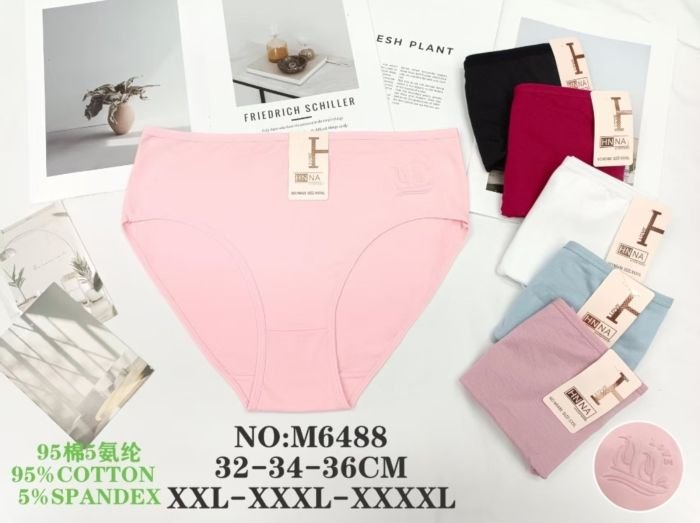 Жіночі труси "HNNA" New М-6488 cotton, р. 2XL, 3XL, 4XL -(48, 50, 52) -асорті -(Однотонні) -уп. 12 шт
