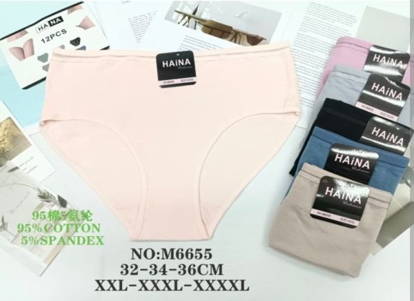 Жіночі труси "HAiNA" New М-6655 cotton, р. 2XL, 3XL, 4XL -(48, 50, 52) -асорті -(Однотонні) -уп. 12 шт