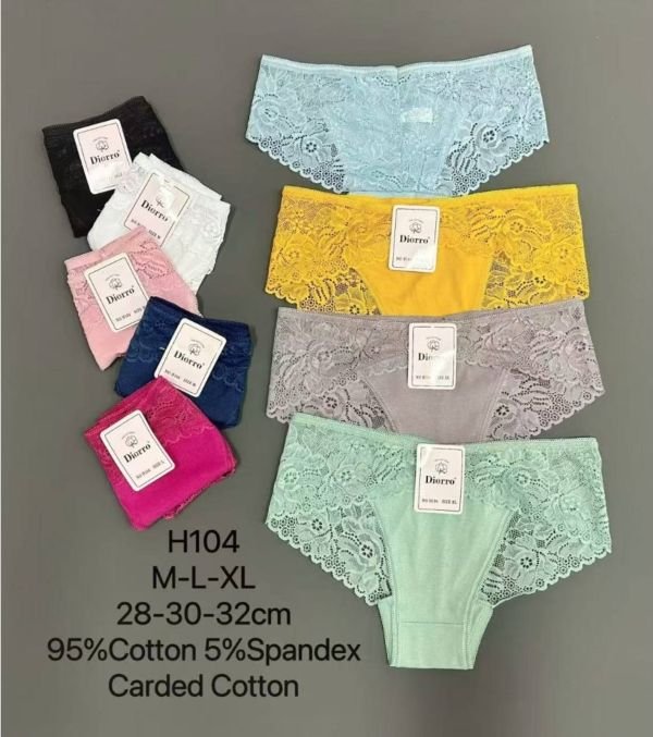 Жіночі труси "Diorro" New Н-104 cotton, р. М, L, XL -(42-44, 44-46, 46-48) -асорті -(Однотонні мереживні) -уп. 12 шт