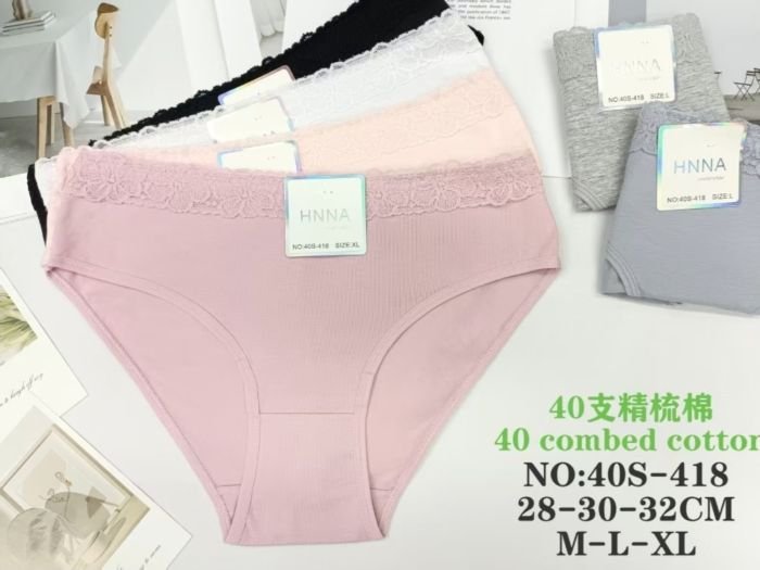 Жіночі труси "HNNA" New 40-S-418 cotton, р. М, L, XL -(44, 46, 48) -асорті -(Однотонні в рубчик +зверху мереживо) -уп. 12 шт