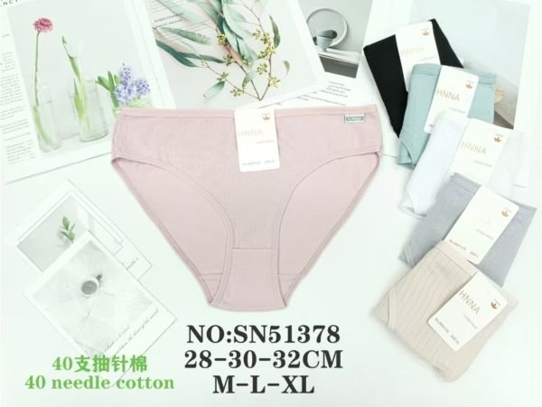 Жіночі труси "HNNA" New SN-51422 cotton, р. М, L, XL -(44, 46, 48) -асорті -(Однотонні в широкий рубчик) -уп. 12 шт