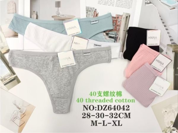 Жіночі труси /стрінги HNNA" New DZ-64042 cotton, р. М, L, XL -(44, 46, 48) -асорті -(Однотонні в рубчик) -уп. 12 шт