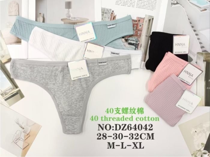 Жіночі труси /стрінги HNNA" New DZ-64042 cotton, р. М, L, XL -(44, 46, 48) -асорті -(Однотонні в рубчик) -уп. 12 шт