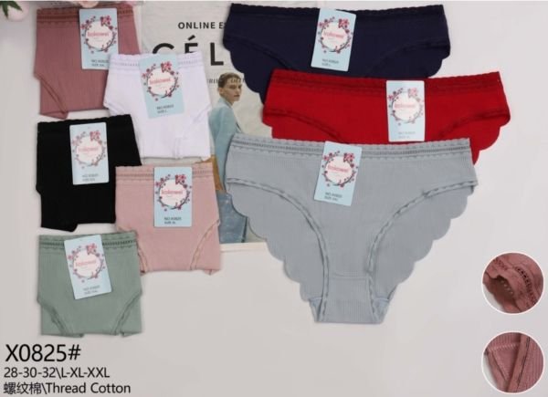 Жіночі труси "Kokowei" New X-0825 cotton, р. L, XL, 2XL -(42-44, 44-46, 46-48) -асорті -(Однотонні в рубчик +ззаду хвилясті краї) -уп. 12 шт