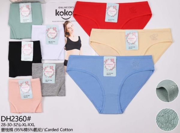 Жіночі труси "Kokowei" New DH-2360 cotton, р. L, XL, 2XL -(42-44, 44-46, 46-48) -асорті -(Однотонні) -уп. 12 шт
