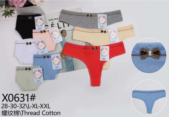 Жіночі труси /стрінги "Kokowei" New х-0631 cotton, р. М, L, XL -(44, 46, 48) -асорті -(Однотонні в рубчик) -уп. 12 шт